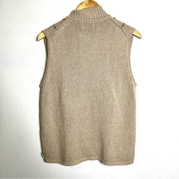 Woolrich Beige Blue Patterned Zip-Up Sweater Vest felted wool flowers sz L - Picture 6 of 7